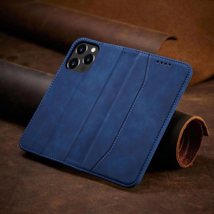 Magnetinis Fancy Case dėklas iPhone 14 , apverčiamasis dangtelis, piniginės stovas, mėlynas