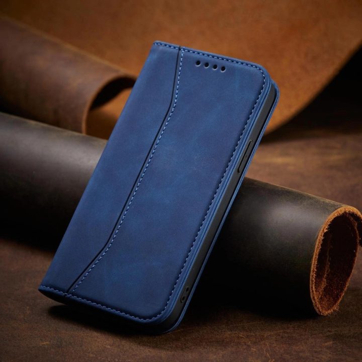 Magnetinis Fancy Case dėklas iPhone 14 , apverčiamasis dangtelis, piniginės stovas, mėlynas