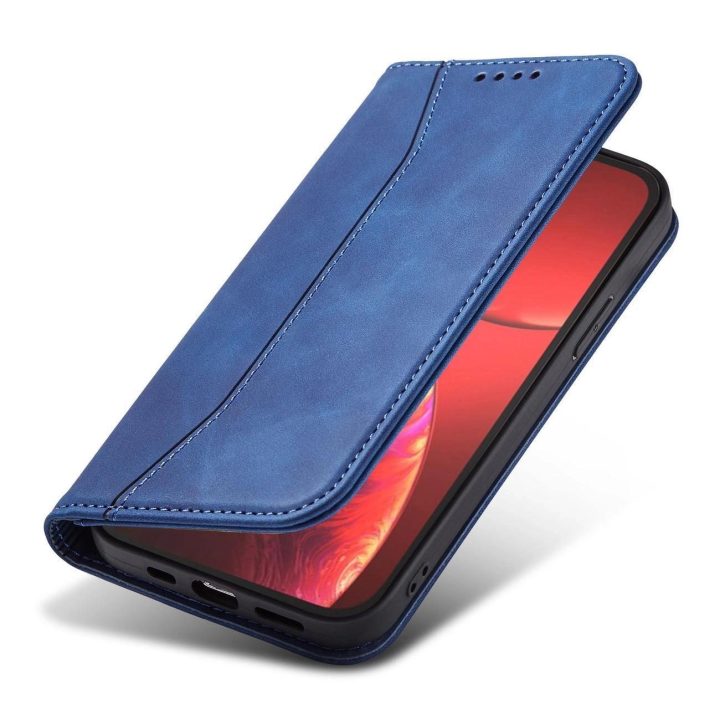 Magnetinis Fancy Case dėklas iPhone 14 , apverčiamasis dangtelis, piniginės stovas, mėlynas