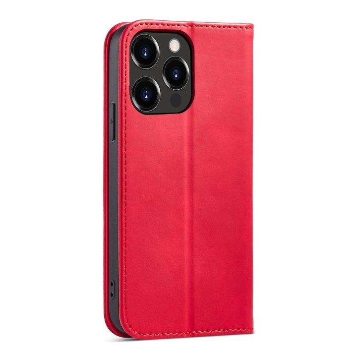 iPhone 14 Plus , apverčiamasis dangtelis, piniginės stovas, raudonas