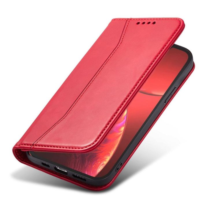 iPhone 14 Plus , apverčiamasis dangtelis, piniginės stovas, raudonas