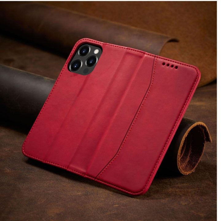 iPhone 14 Plus , apverčiamasis dangtelis, piniginės stovas, raudonas
