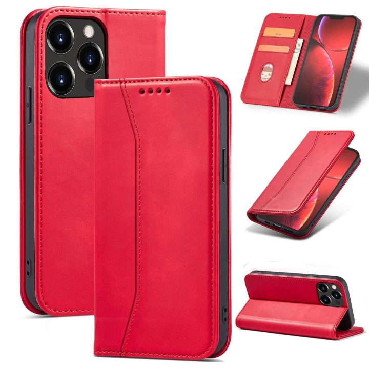 iPhone 14 Plus , apverčiamasis dangtelis, piniginės stovas, raudonas