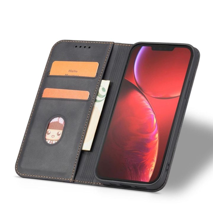 iPhone 14 Pro , apverčiamas dangtelis, piniginės stovas, juodas