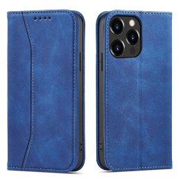 iPhone 14 Pro Max dangtelis su atverčiamu piniginės stovu, mėlynas