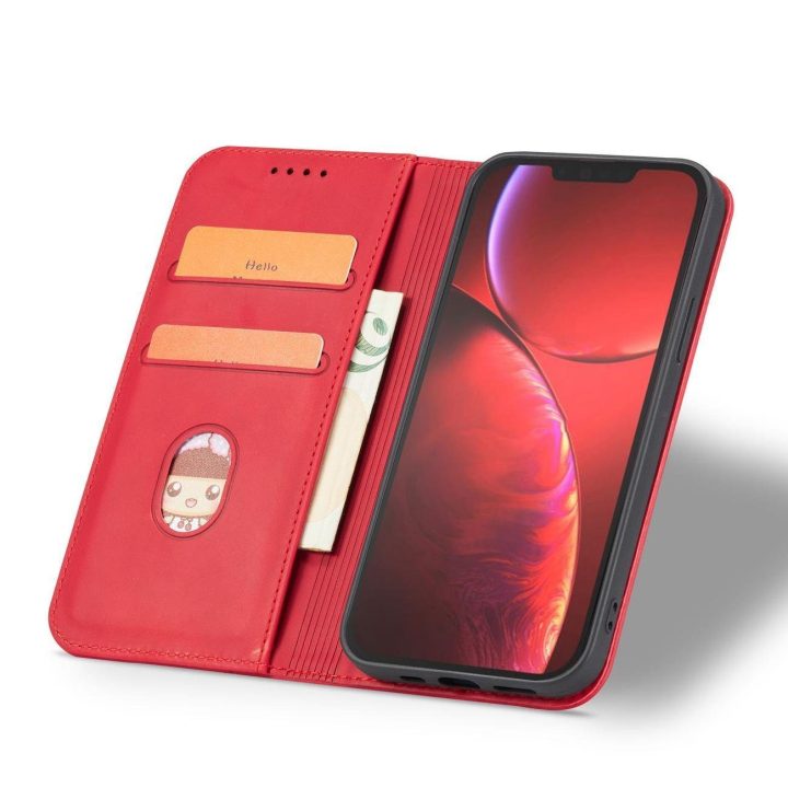 iPhone 14 Pro Max , apverčiamasis dangtelis, piniginės stovas, raudonas
