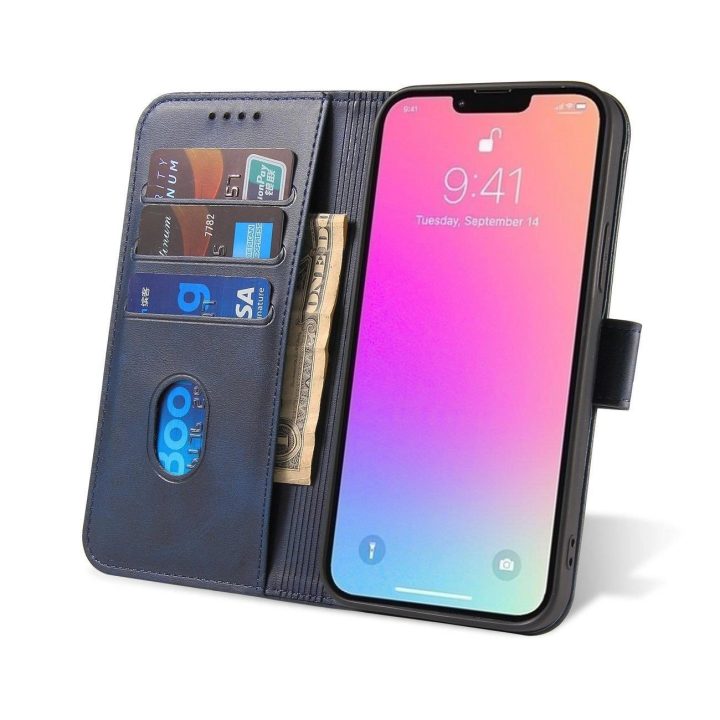 Magnetinis dėklas elegantiškas dėklas su atvartu ir stovo funkcija, skirtas iPhone 14 Max , mėlynas