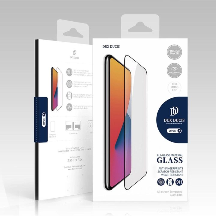 10D grūdintas stiklas 9H viso ekrano grūdintas stiklas su rėmeliu Motorola Moto E32 , juodas (pritaikytas dėklui)