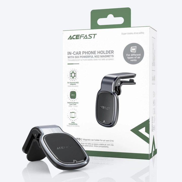Acefast magnetinis automobilinio telefono laikiklis oro ventiliacijai pilkas (D16 pilkas)