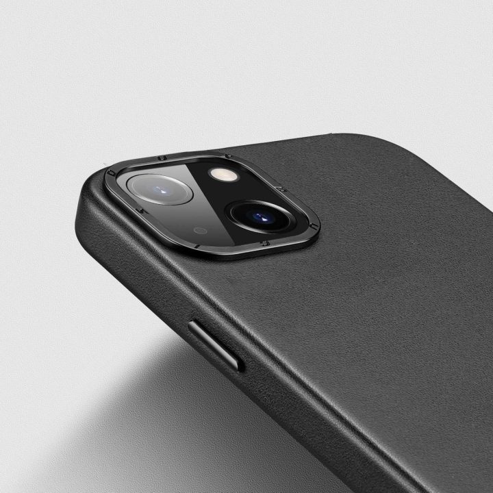 Grit odinis dėklas iPhone 14 Plus , elegantiškas dirbtinės odos dangtelis (suderinamas su MagSafe ), juodas