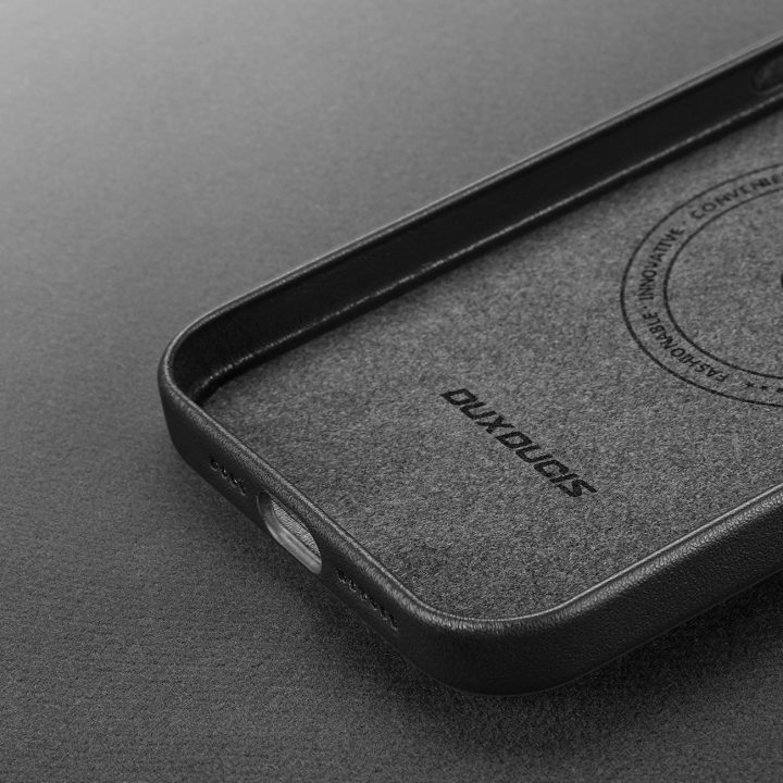 Grit odinis dėklas iPhone 14 Plus , elegantiškas dirbtinės odos dangtelis (suderinamas su MagSafe ), juodas