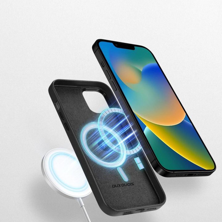 Grit odinis dėklas iPhone 14 Plus , elegantiškas dirbtinės odos dangtelis (suderinamas su MagSafe ), juodas