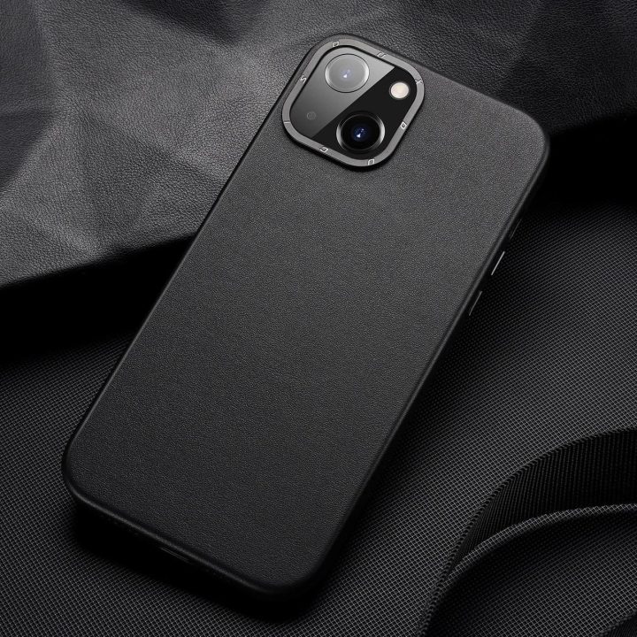 Grit odinis dėklas iPhone 14 Plus , elegantiškas dirbtinės odos dangtelis (suderinamas su MagSafe ), juodas