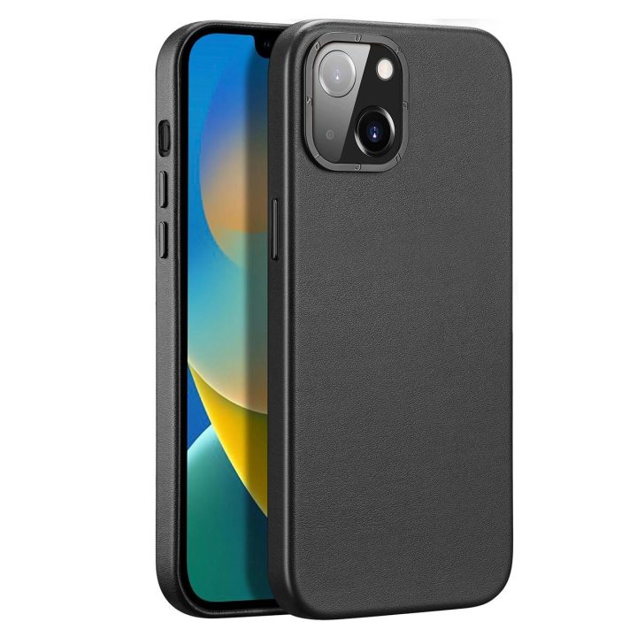 Grit odinis dėklas iPhone 14 Plus , elegantiškas dirbtinės odos dangtelis (suderinamas su MagSafe ), juodas
