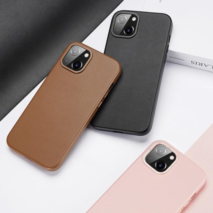 Grit odinis dėklas iPhone 14 Plus , elegantiškas dirbtinės odos dangtelis (suderinamas su MagSafe ), juodas