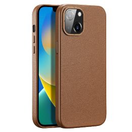 Grit odinis dėklas iPhone 14 Plus , elegantiškas dirbtinės odos dangtelis (suderinamas su MagSafe ), rudas