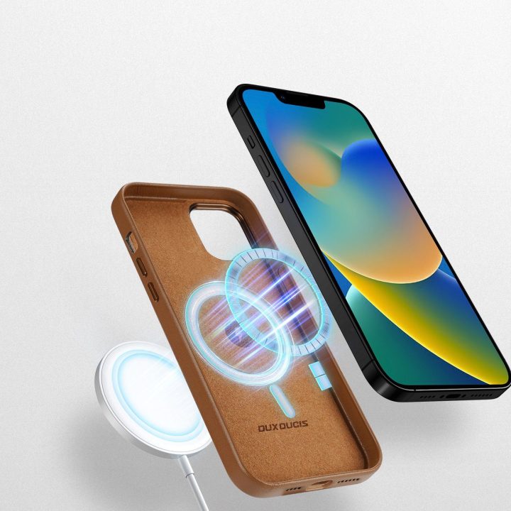 Grit odinis dėklas iPhone 14 Plus , elegantiškas dirbtinės odos dangtelis (suderinamas su MagSafe ), rudas