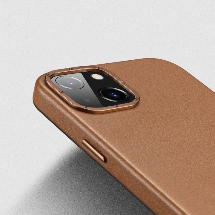 Grit odinis dėklas iPhone 14 Plus , elegantiškas dirbtinės odos dangtelis (suderinamas su MagSafe ), rudas