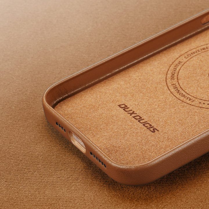 Grit odinis dėklas iPhone 14 Plus , elegantiškas dirbtinės odos dangtelis (suderinamas su MagSafe ), rudas