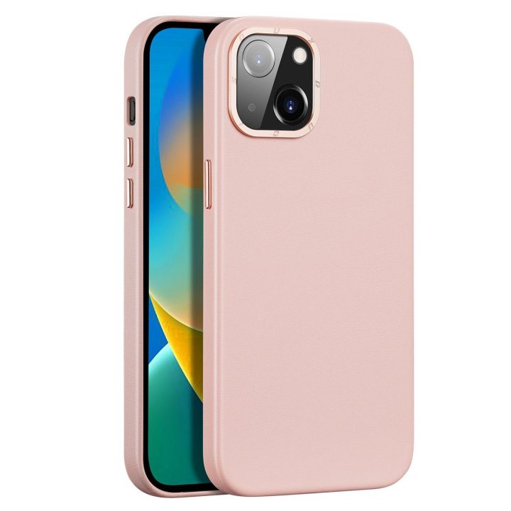 Grit odinis dėklas iPhone 14 Plus , elegantiškas dirbtinės odos dangtelis (suderinamas su MagSafe ), rožinis