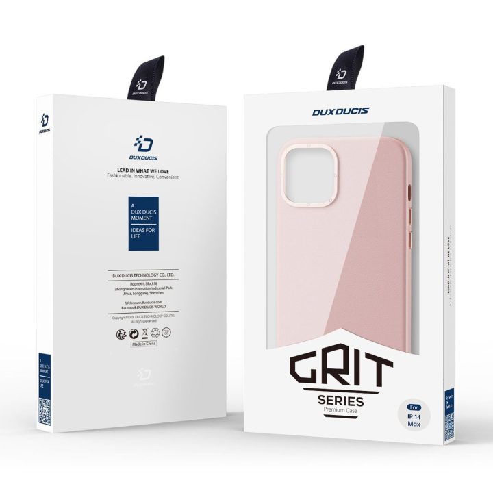 Grit odinis dėklas iPhone 14 Plus , elegantiškas dirbtinės odos dangtelis (suderinamas su MagSafe ), rožinis