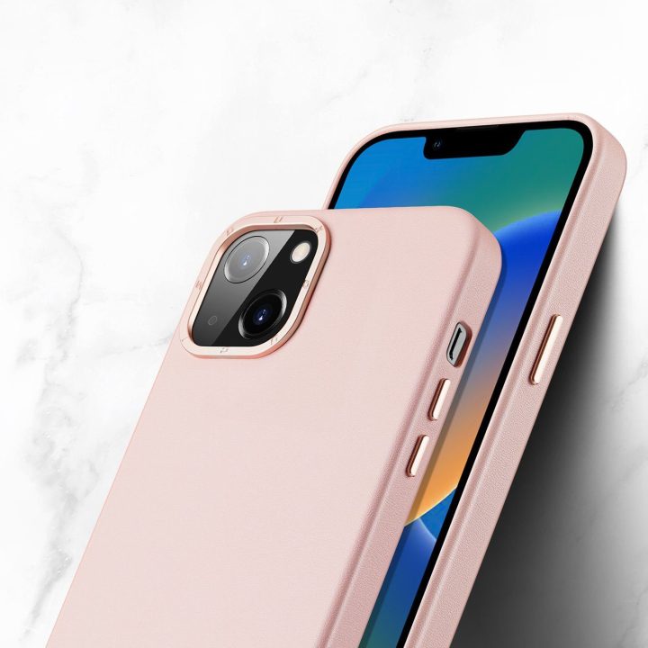 Grit odinis dėklas iPhone 14 Plus , elegantiškas dirbtinės odos dangtelis (suderinamas su MagSafe ), rožinis
