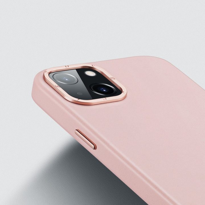 Grit odinis dėklas iPhone 14 Plus , elegantiškas dirbtinės odos dangtelis (suderinamas su MagSafe ), rožinis