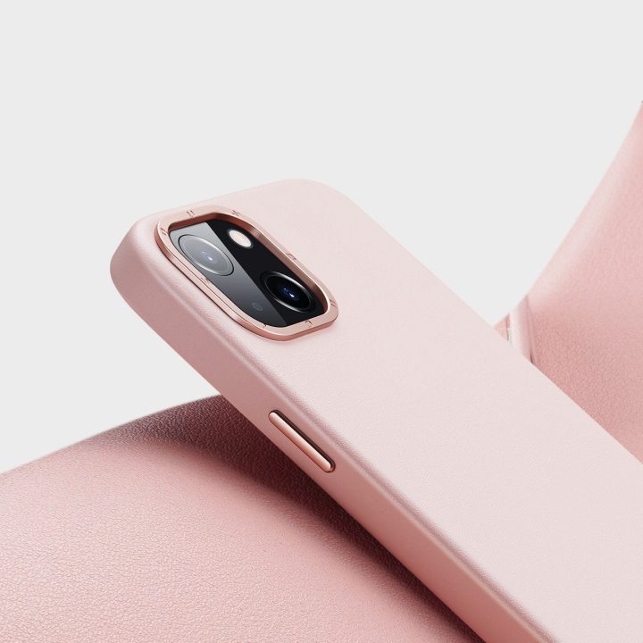 Grit odinis dėklas iPhone 14 Plus , elegantiškas dirbtinės odos dangtelis (suderinamas su MagSafe ), rožinis