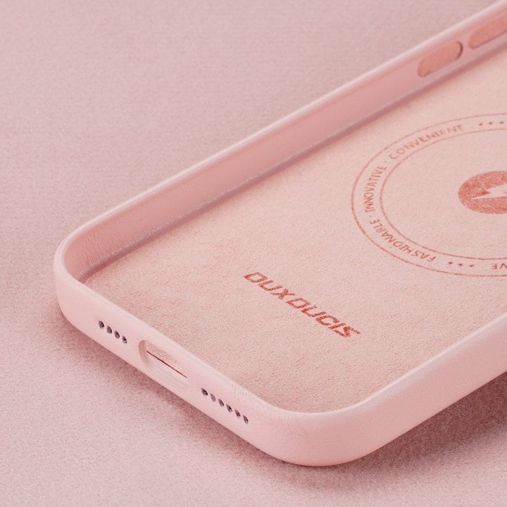 Grit odinis dėklas iPhone 14 Plus , elegantiškas dirbtinės odos dangtelis (suderinamas su MagSafe ), rožinis