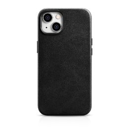 iCarer Oil Wax Premium odinis dėklas iPhone 14 Plus magnetinis odinis dėklas su MagSafe juodas (WMI14220703-BK)