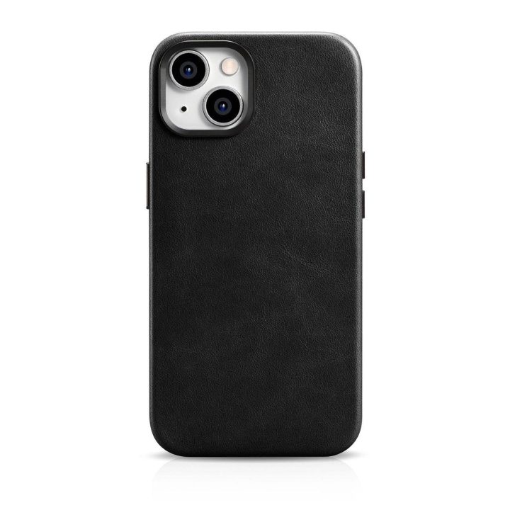 iCarer Oil Wax Premium odinis dėklas iPhone 14 Plus magnetinis odinis dėklas su MagSafe juodas (WMI14220703-BK)
