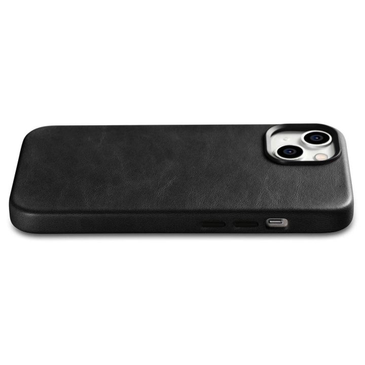 iCarer Oil Wax Premium odinis dėklas iPhone 14 Plus magnetinis odinis dėklas su MagSafe juodas (WMI14220703-BK)
