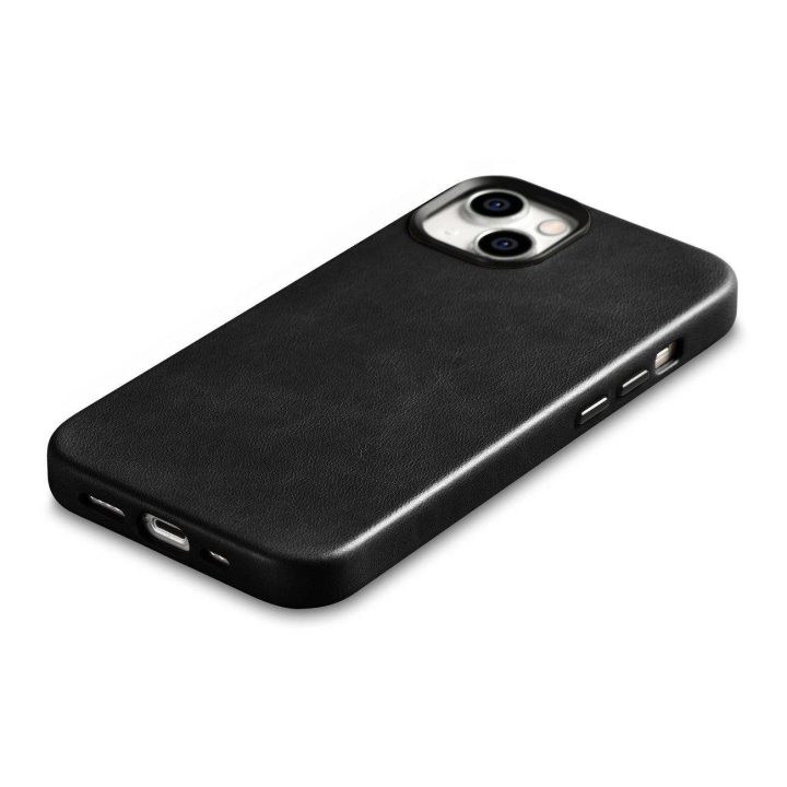 iCarer Oil Wax Premium odinis dėklas iPhone 14 Plus magnetinis odinis dėklas su MagSafe juodas (WMI14220703-BK)