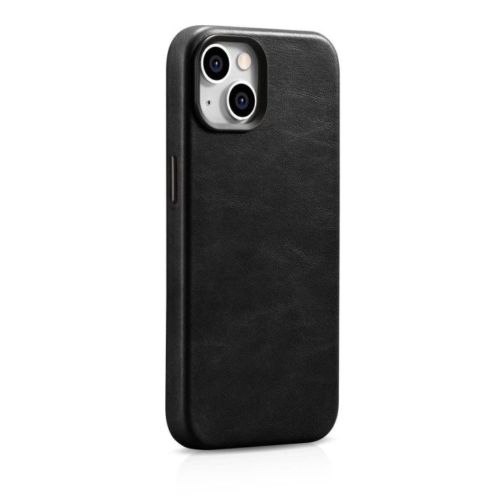 iCarer Oil Wax Premium odinis dėklas iPhone 14 Plus magnetinis odinis dėklas su MagSafe juodas (WMI14220703-BK)