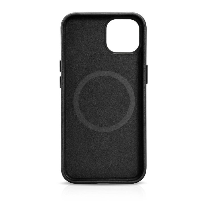iCarer Oil Wax Premium odinis dėklas iPhone 14 Plus magnetinis odinis dėklas su MagSafe juodas (WMI14220703-BK)