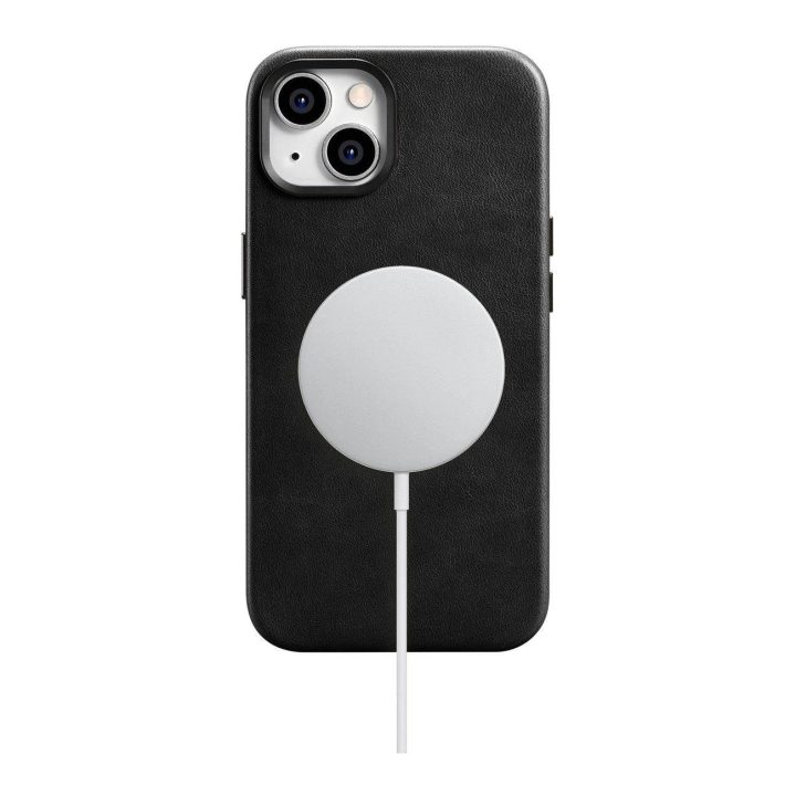 iCarer Oil Wax Premium odinis dėklas iPhone 14 Plus magnetinis odinis dėklas su MagSafe juodas (WMI14220703-BK)