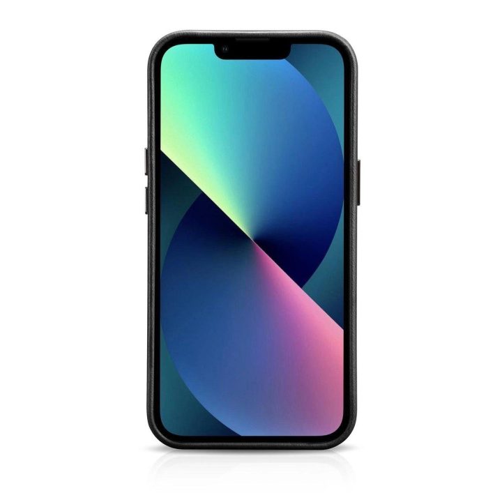 iCarer Oil Wax Premium odinis dėklas iPhone 14 Plus magnetinis odinis dėklas su MagSafe juodas (WMI14220703-BK)