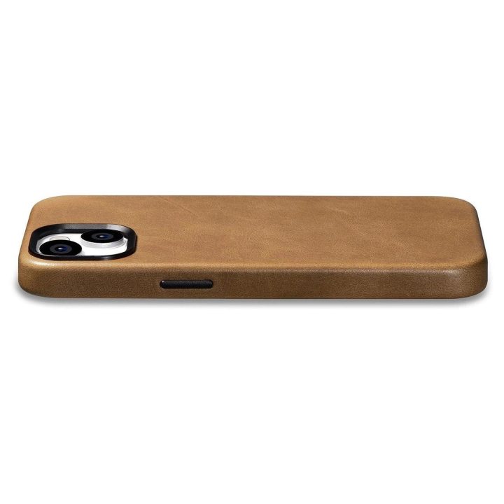 iCarer Oil Wax Premium odinis dėklas iPhone 14 Plus magnetinis odinis dėklas su MagSafe rudos spalvos (WMI14220703-TN)