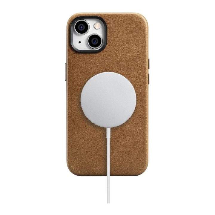 iCarer Oil Wax Premium odinis dėklas iPhone 14 Plus magnetinis odinis dėklas su MagSafe rudos spalvos (WMI14220703-TN)