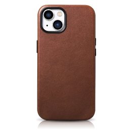 iCarer Oil Wax Premium odinis dėklas iPhone 14 Plus magnetinis odinis dėklas su MagSafe rudos spalvos (WMI14220703-RB)