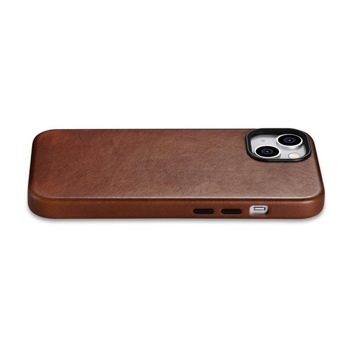 iCarer Oil Wax Premium odinis dėklas iPhone 14 Plus magnetinis odinis dėklas su MagSafe rudos spalvos (WMI14220703-RB)