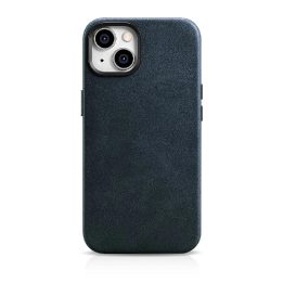 iCarer Oil Wax Premium odinis dėklas iPhone 14 Plus magnetinis odinis dėklas su MagSafe , tamsiai mėlynas (WMI14220703-BU)