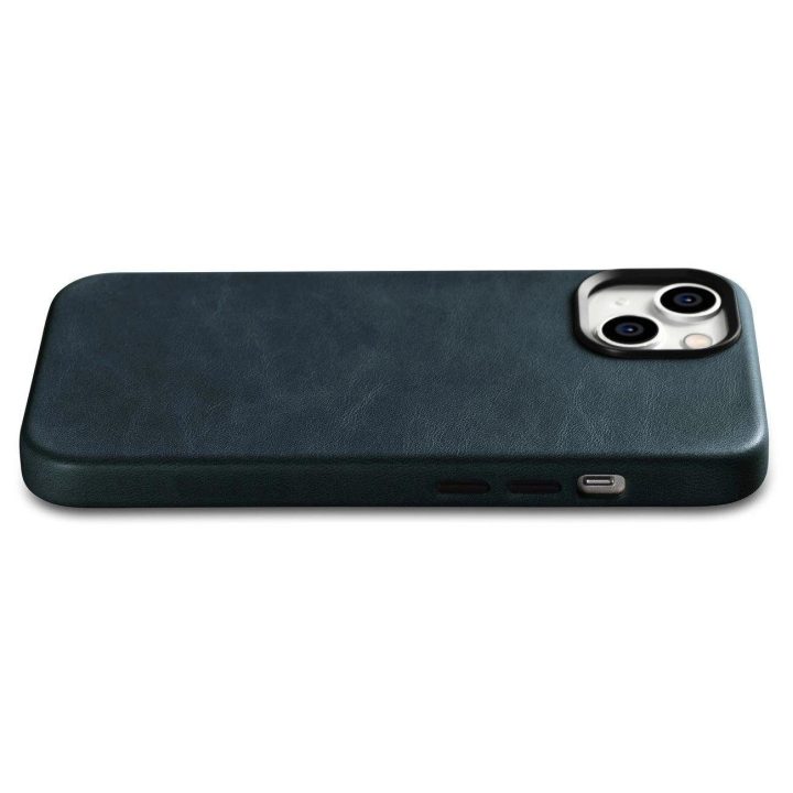 iCarer Oil Wax Premium odinis dėklas iPhone 14 Plus magnetinis odinis dėklas su MagSafe , tamsiai mėlynas (WMI14220703-BU)