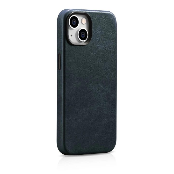 iCarer Oil Wax Premium odinis dėklas iPhone 14 Plus magnetinis odinis dėklas su MagSafe , tamsiai mėlynas (WMI14220703-BU)
