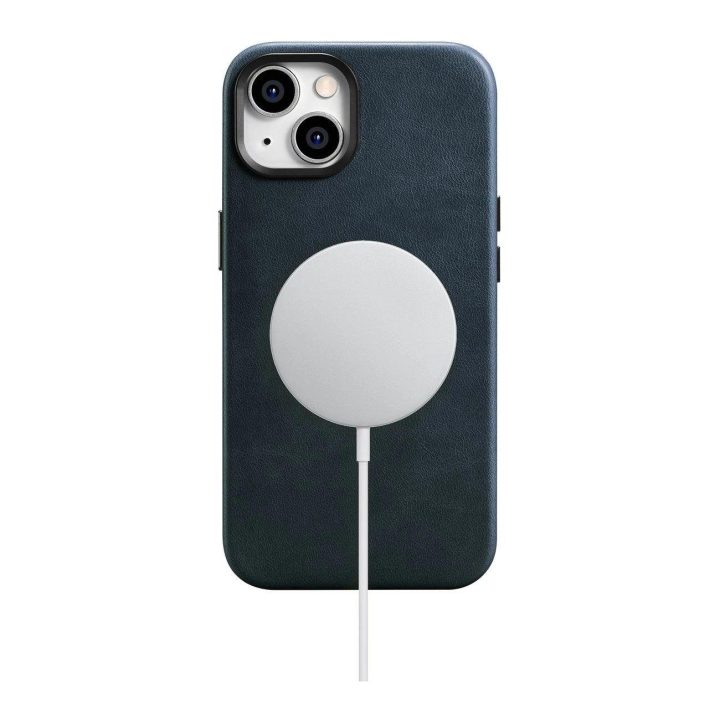 iCarer Oil Wax Premium odinis dėklas iPhone 14 Plus magnetinis odinis dėklas su MagSafe , tamsiai mėlynas (WMI14220703-BU)