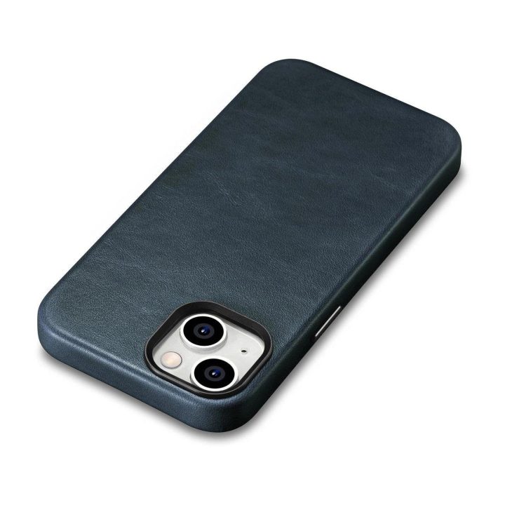 iCarer Oil Wax Premium odinis dėklas iPhone 14 Plus magnetinis odinis dėklas su MagSafe , tamsiai mėlynas (WMI14220703-BU)