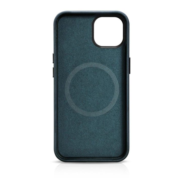 iCarer Oil Wax Premium odinis dėklas iPhone 14 Plus magnetinis odinis dėklas su MagSafe , tamsiai mėlynas (WMI14220703-BU)