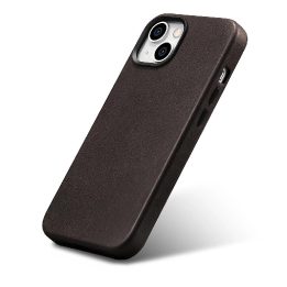iCarer Oil Wax Premium odinis dėklas iPhone 14 Plus magnetinis odinis dėklas su MagSafe rudos spalvos (WMI14220703-BN)