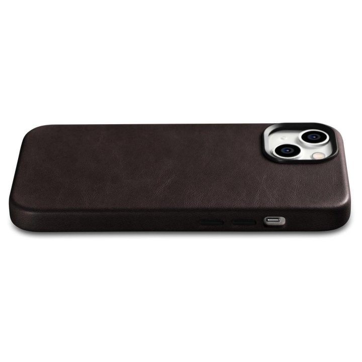 iCarer Oil Wax Premium odinis dėklas iPhone 14 Plus magnetinis odinis dėklas su MagSafe rudos spalvos (WMI14220703-BN)