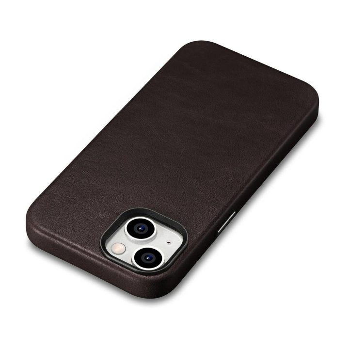 iCarer Oil Wax Premium odinis dėklas iPhone 14 Plus magnetinis odinis dėklas su MagSafe rudos spalvos (WMI14220703-BN)